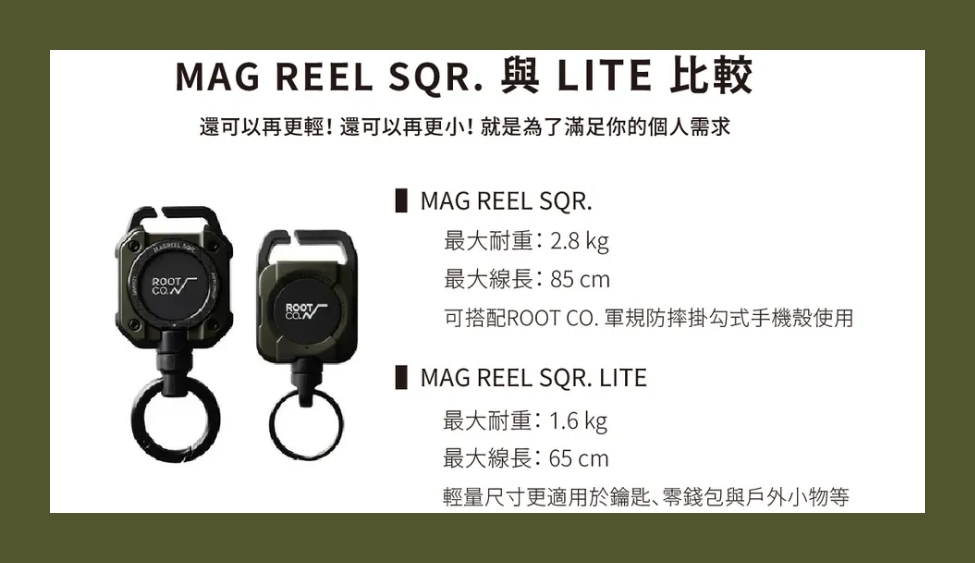 日本 ROOT CO. MAG REEL SQR. LITE 360度正方形多功能登山扣：全新輕量化設計最懂你要的有型！